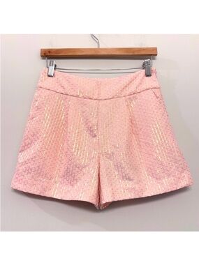 Sequins Embroidered Shorts Pink 3” inseam Pleated Pockets Women’s size 4 NWOT